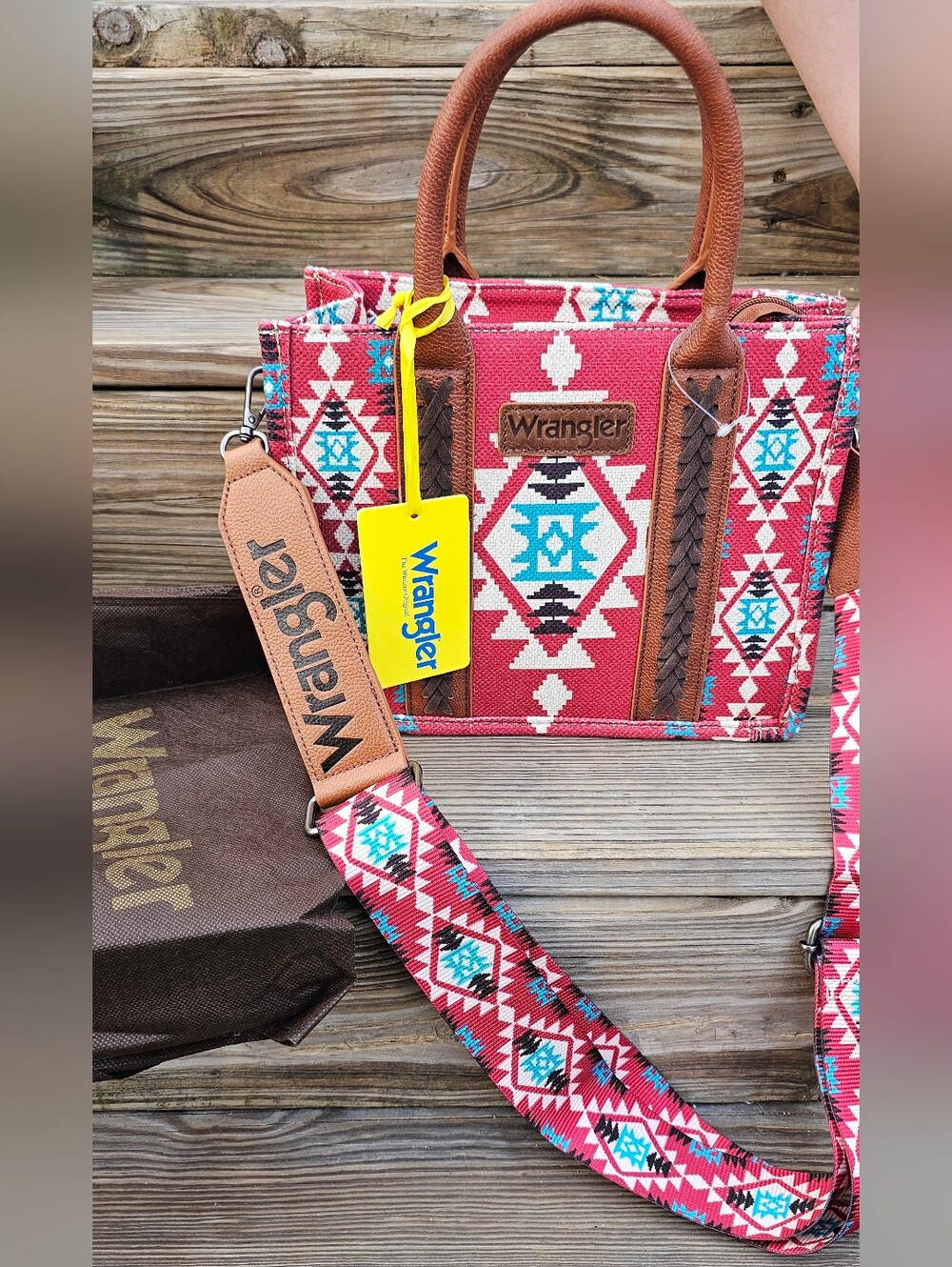 Wrangler Southwestern Print Crossbody Tote with Turquoise Accents